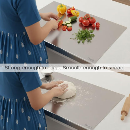 HexaGrabs™ HygienePro Steel Cutting Board – Cut, Clean. Stay Safe!