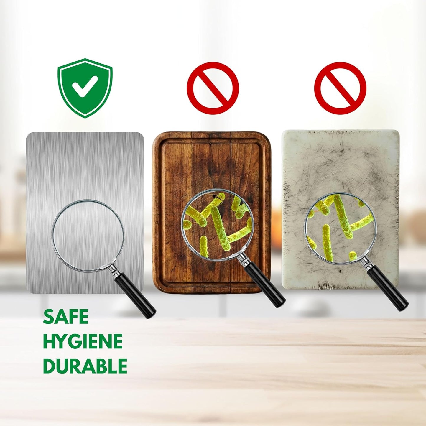HexaGrabs™ HygienePro Steel Cutting Board – Cut, Clean. Stay Safe!